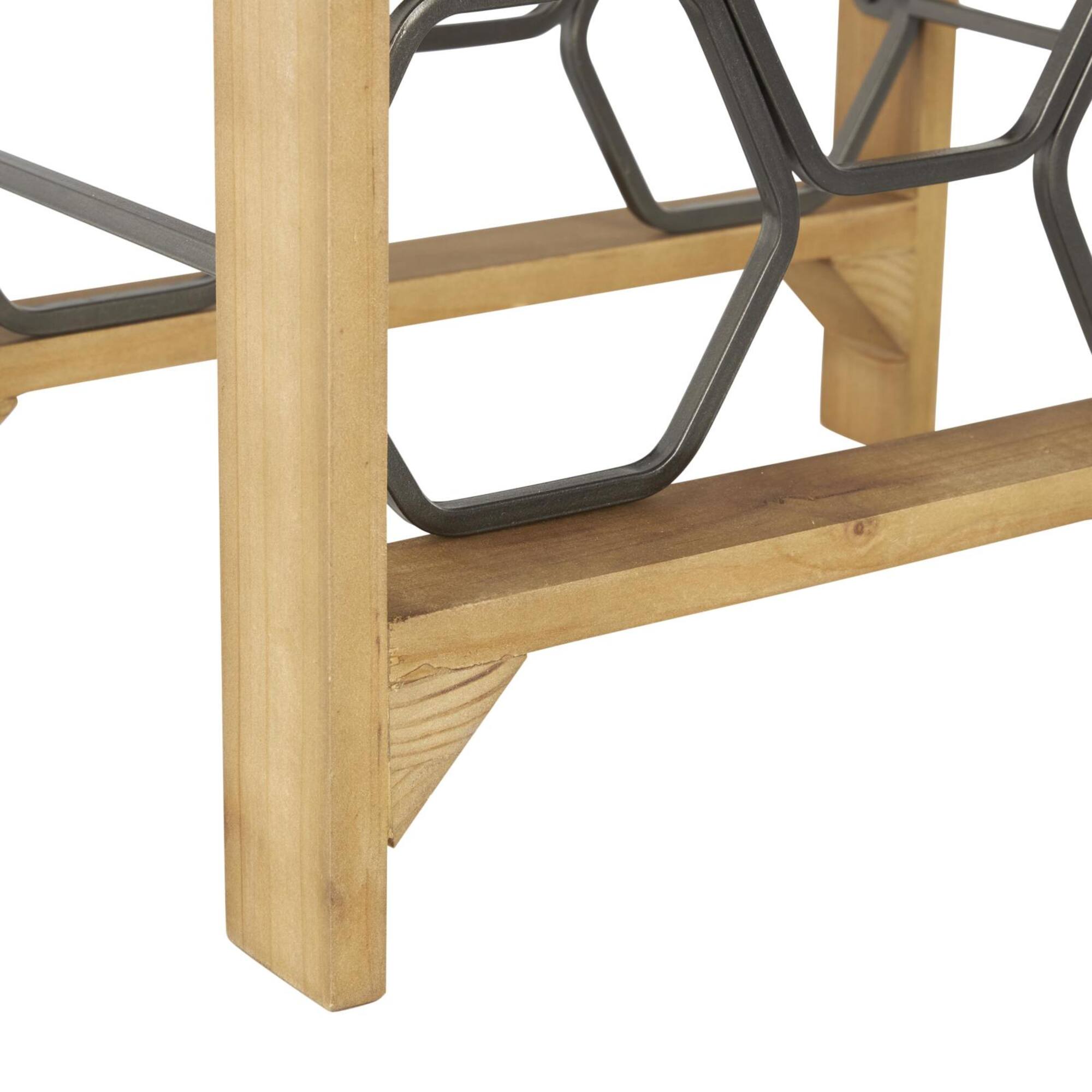12" x 9" x 20" Brown Geometric 11 Slot Wooden Wine Rack with Gray Metal Curved Teardrop Holders
